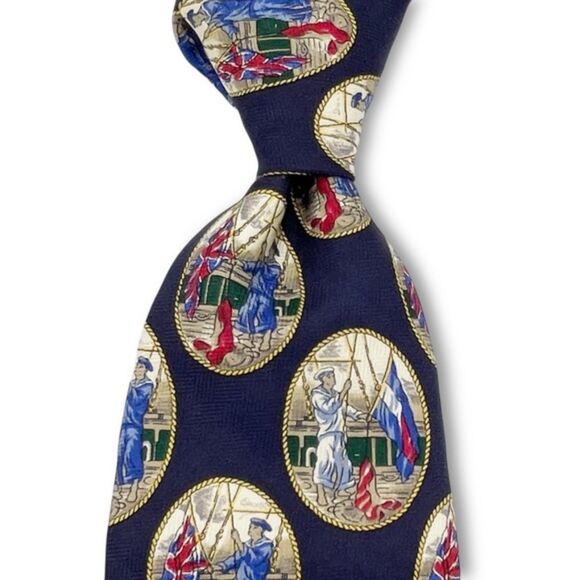 Tommy Hilfiger 100% Silk Necktie Nautical Sailing Print Men’s Tie Boating Preppy - Picture 1 of 10